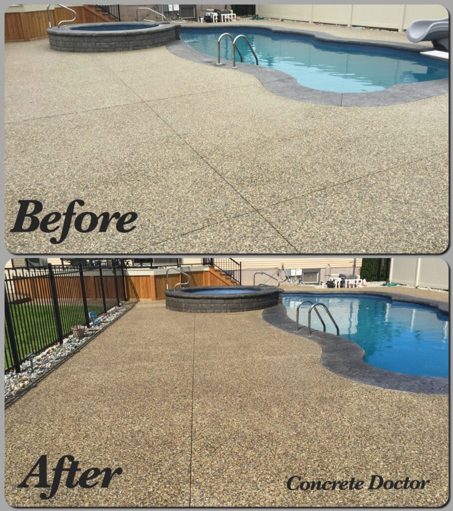 Exposed Aggregate Pool Deck cleaned and sealed in Clarkston, Mi.